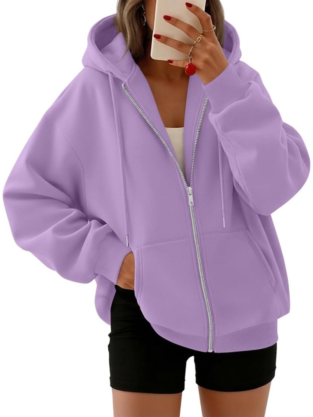 〽️Women's Purple Oversized Zip Up Hooded Neck Cute Lightweight Winter Sweatshirt